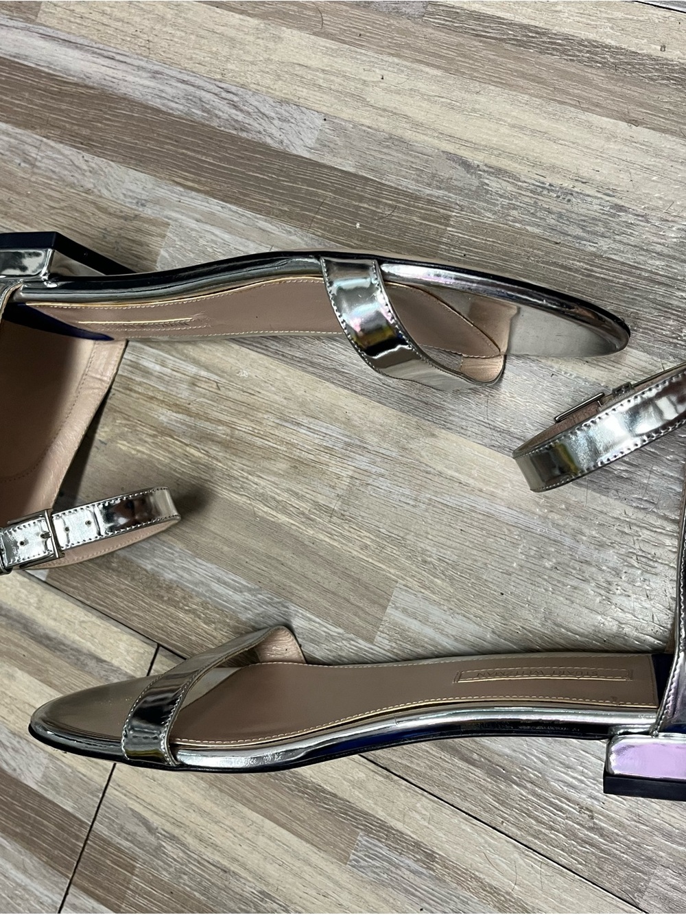 Stuart Weitzman Metallic Silver Ankle-Strap Sandals - Picture 4 of 6